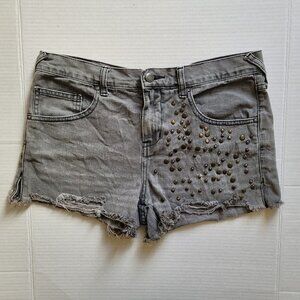 Free People jean shorts distressed denim studded cutoff boho grey cowgirl grunge
